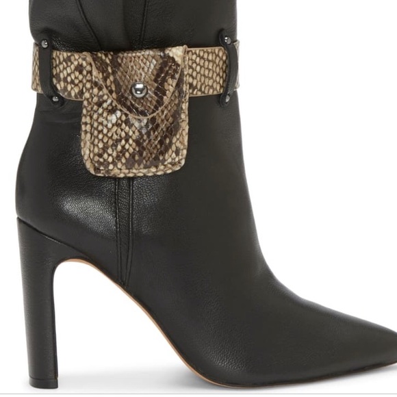 Jessica Simpson Brynne Ankle Boots Black Leather & Reptile Print Accent NEW - Picture 3 of 5